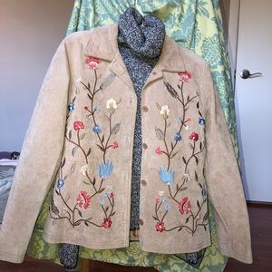 Floral Embroidered Suede Jacket